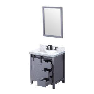 Marsyas 30W x 22D Dark Grey Bath Vanity, Carrara Marble Countertop, Faucet Set and 28Mirror