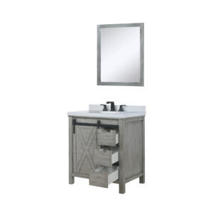 Marsyas 30W x 22D Ash Grey Bath Vanity, Cultured Marble Countertop, Faucet Set and 28Mirror