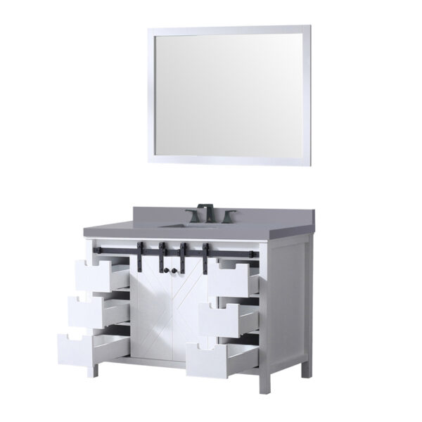 Marsyas 48W x 22D White Bath Vanity, Grey Quartz Countertop, Faucet Set and 44Mirror