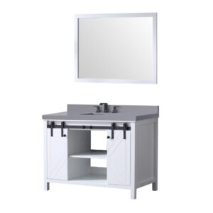 Marsyas 48W x 22D White Bath Vanity, Grey Quartz Countertop, Faucet Set and 44Mirror