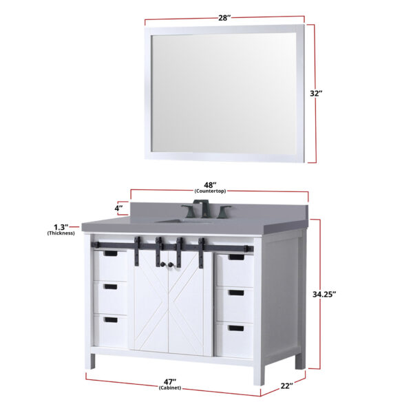 Marsyas 48W x 22D White Bath Vanity and 44Mirror