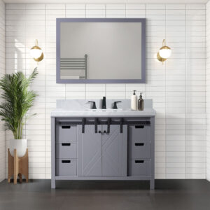 Marsyas 48W x 22D Dark Grey Bath Vanity, Carrara Marble Countertop and Faucet Set