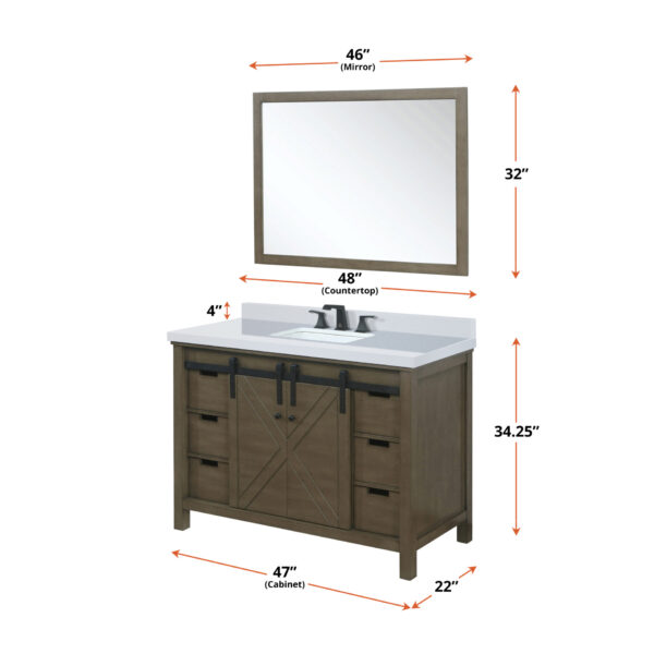 Marsyas 48W x 22D Rustic Brown Bath Vanity and 44Mirror