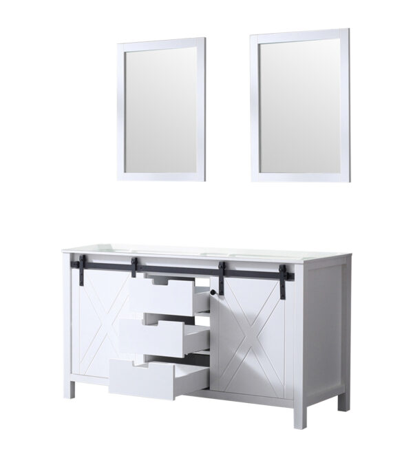 Marsyas 60W x 22D White Double Bath Vanity and 24Mirrors