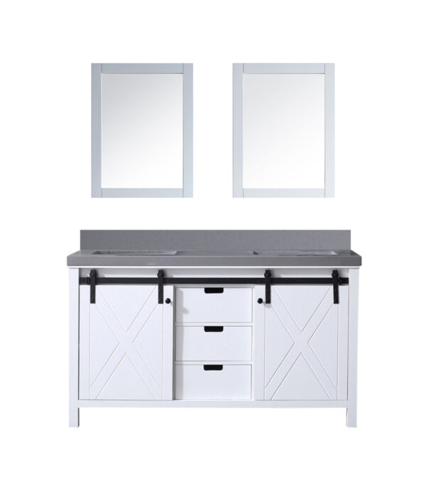 Marsyas 60W x 22D White Double Bath Vanity, Grey Quartz Countertop and 24Mirrors