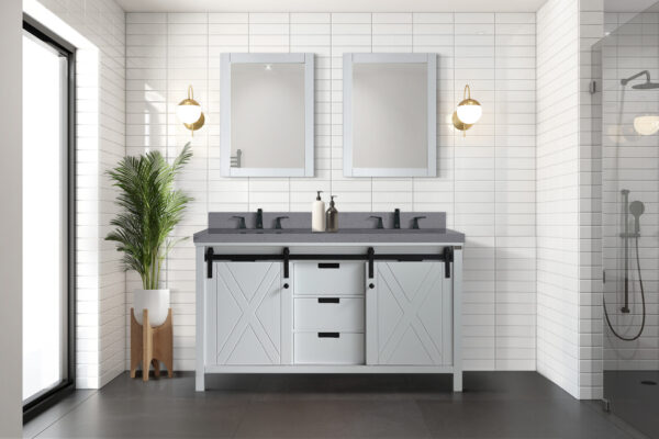 Marsyas 60W x 22D White Double Bath Vanity and 24Mirrors