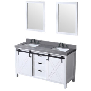 Marsyas 60W x 22D White Double Bath Vanity, Grey Quartz Countertop, Faucet Set and 24Mirrors