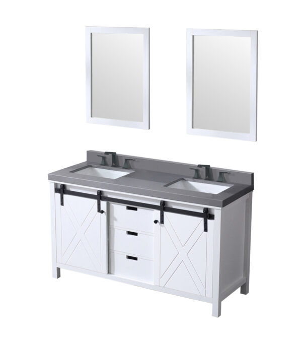 Marsyas 60W x 22D White Double Bath Vanity, Grey Quartz Countertop, Faucet Set and 24Mirrors