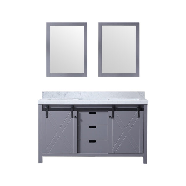 Marsyas 60W x 22D Dark Grey Double Bath Vanity, Carrara Marble Countertop and 24Mirrors