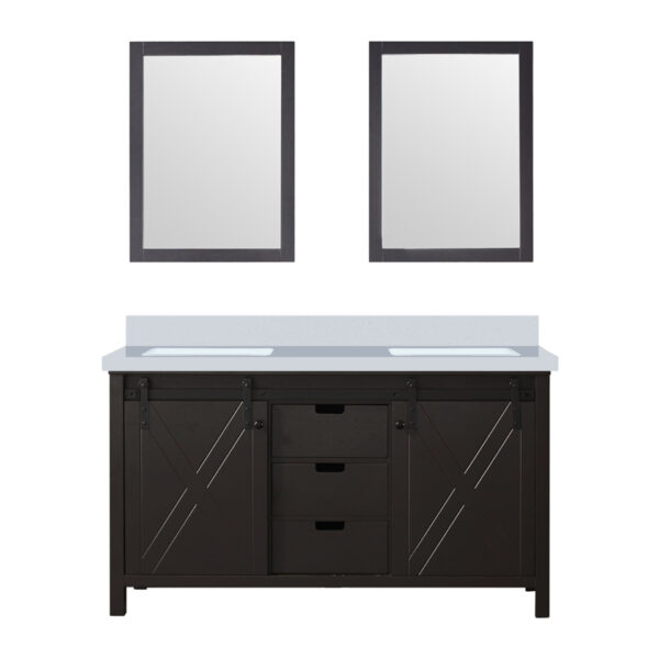 Marsyas 60W x 22D Brown Double Bath Vanity, Cultured Marble Countertop and 24Mirrors