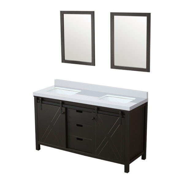 Marsyas 60W x 22D Brown Double Bath Vanity, Cultured Marble Countertop and 24Mirrors