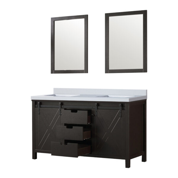 Marsyas 60W x 22D Brown Double Bath Vanity, Cultured Marble Countertop and 24Mirrors