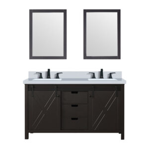 Marsyas 60W x 22D Brown Double Bath Vanity, Cultured Marble Countertop, Faucet Set and 24Mirrors