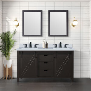 Marsyas 60W x 22D Brown Double Bath Vanity and 24Mirrors