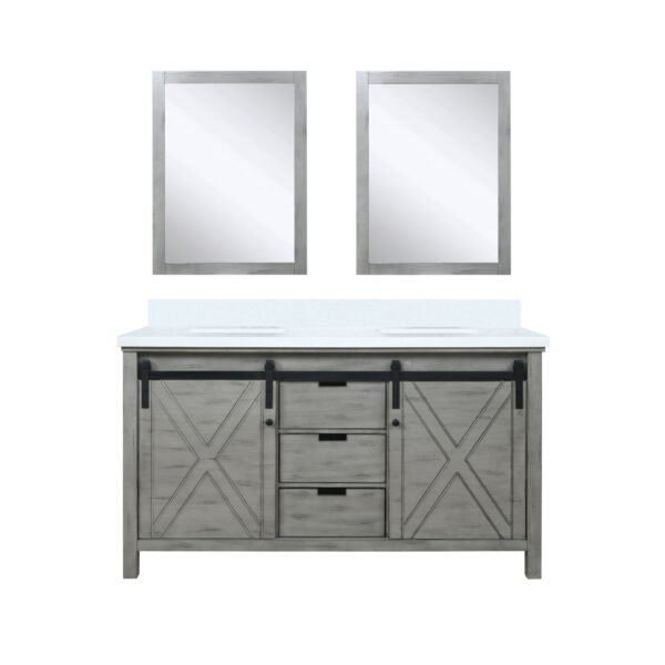 Marsyas 60W x 22D Ash Grey Double Bath Vanity, Cultured Marble Countertop and 24Mirrors