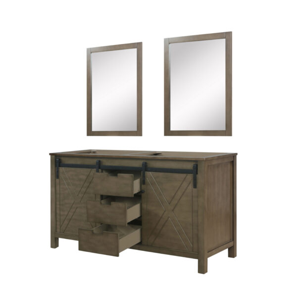 Marsyas 60W x 22D Rustic Brown Double Bath Vanity and 24Mirrors