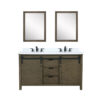 Marsyas 60W x 22D Rustic Brown Double Bath Vanity, Cultured Marble Countertop, Faucet Set and 24Mirrors