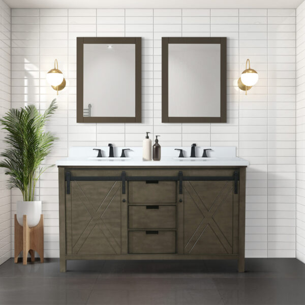 Marsyas 60W x 22D Rustic Brown Double Bath Vanity and 24Mirrors