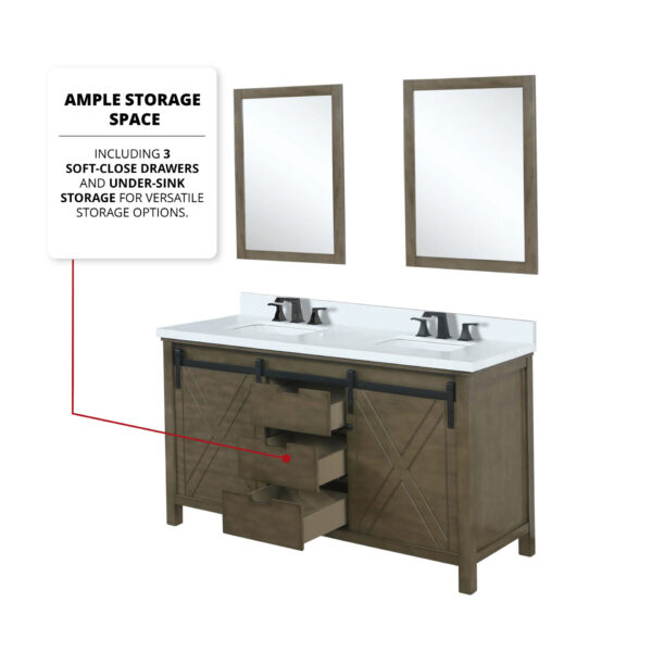 Marsyas 60W x 22D Rustic Brown Double Bath Vanity and 24Mirrors