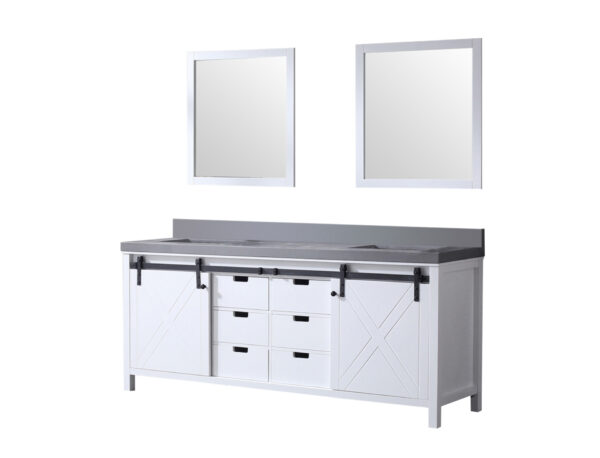 Marsyas 80W x 22D White Double Bath Vanity, Grey Quartz Countertop and 30Mirrors