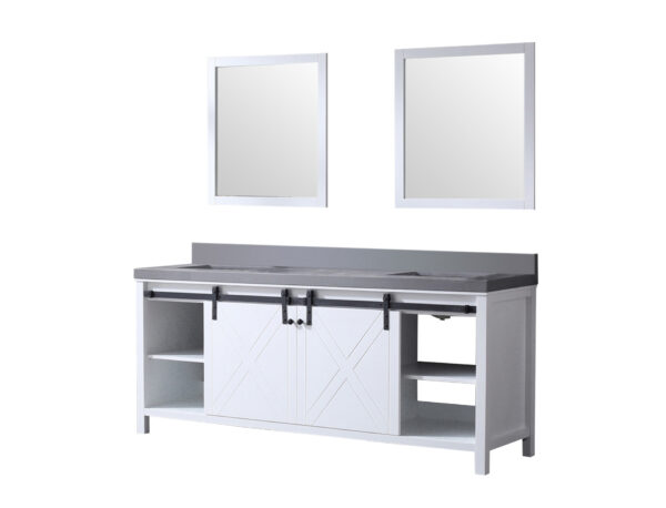 Marsyas 80W x 22D White Double Bath Vanity, Grey Quartz Countertop and 30Mirrors