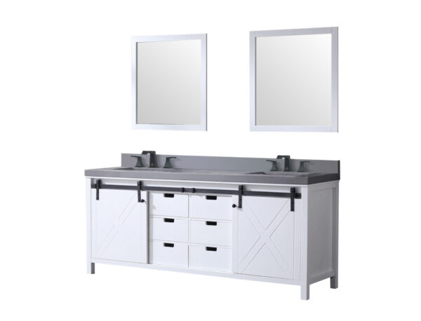 Marsyas 80W x 22D White Double Bath Vanity, Grey Quartz Countertop, Faucet Set and 30Mirrors