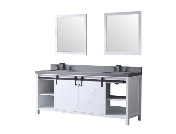 Marsyas 80W x 22D White Double Bath Vanity, Grey Quartz Countertop, Faucet Set and 30Mirrors