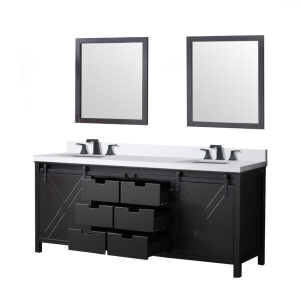 Marsyas 80W x 22D Brown Double Bath Vanity, Cultured Marble Countertop, Faucet Set and 30Mirrors