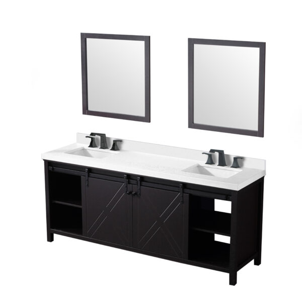 Marsyas 80W x 22D Brown Double Bath Vanity, Cultured Marble Countertop, Faucet Set and 30Mirrors