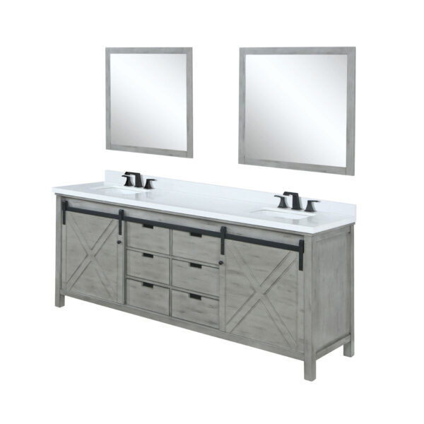 Marsyas 80W x 22D Ash Grey Double Bath Vanity, Cultured Marble Countertop, Faucet Set and 30Mirrors