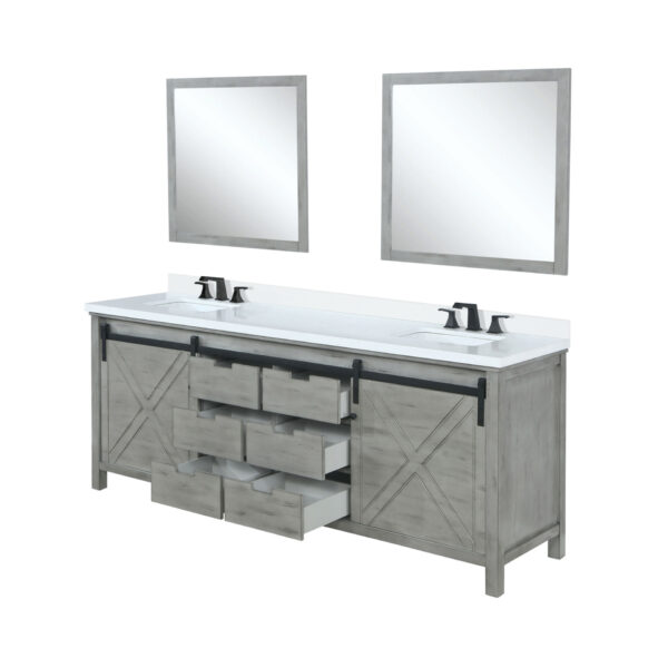 Marsyas 80W x 22D Ash Grey Double Bath Vanity, Cultured Marble Countertop, Faucet Set and 30Mirrors