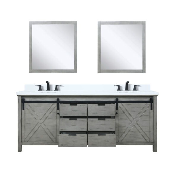 Marsyas 80W x 22D Ash Grey Double Bath Vanity, Cultured Marble Countertop, Faucet Set and 30Mirrors