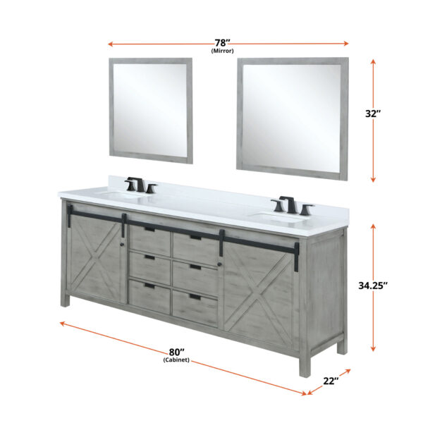 Marsyas 80W x 22D Ash Grey Double Bath Vanity and 30Mirrors