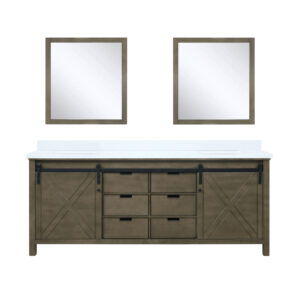 Marsyas 80W x 22D Rustic Brown Double Bath Vanity, Cultured Marble Countertop and 30Mirrors