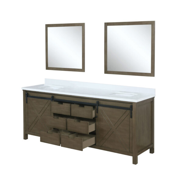 Marsyas 80W x 22D Rustic Brown Double Bath Vanity, Cultured Marble Countertop and 30Mirrors