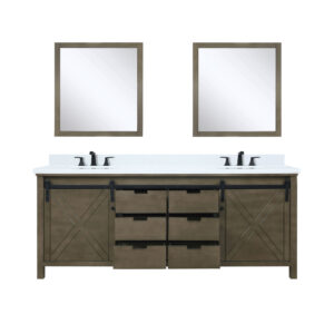 Marsyas 80W x 22D Rustic Brown Double Bath Vanity, Cultured Marble Countertop, Faucet Set and 30Mirrors