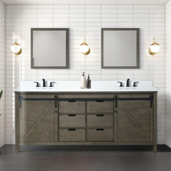 Marsyas 80W x 22D Rustic Brown Double Bath Vanity and 30Mirrors