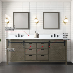 Marsyas 80W x 22D Rustic Brown Double Bath Vanity and 30Mirrors