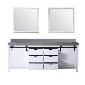 Marsyas 84W x 22D White Double Bath Vanity, Grey Quartz Countertop and 34Mirrors