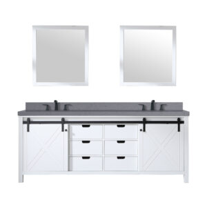 Marsyas 84W x 22D White Double Bath Vanity, Grey Quartz Countertop, Faucet Set and 34Mirrors