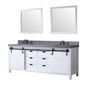 Marsyas 84W x 22D White Double Bath Vanity, Grey Quartz Countertop, Faucet Set and 34Mirrors