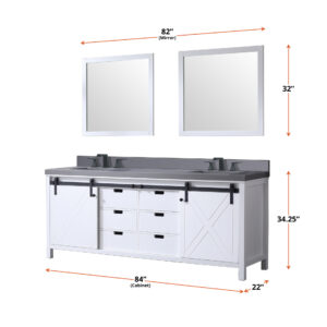 Marsyas 84W x 22D White Double Bath Vanity and 34Mirrors