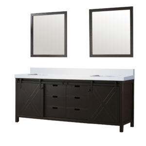 Marsyas 84W x 22D Brown Double Bath Vanity, Cultured Marble Countertop and 34Mirrors