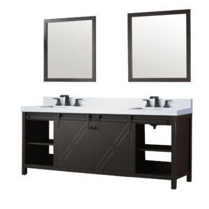 Marsyas 84W x 22D Brown Double Bath Vanity, Cultured Marble Countertop, Faucet Set and 34Mirrors