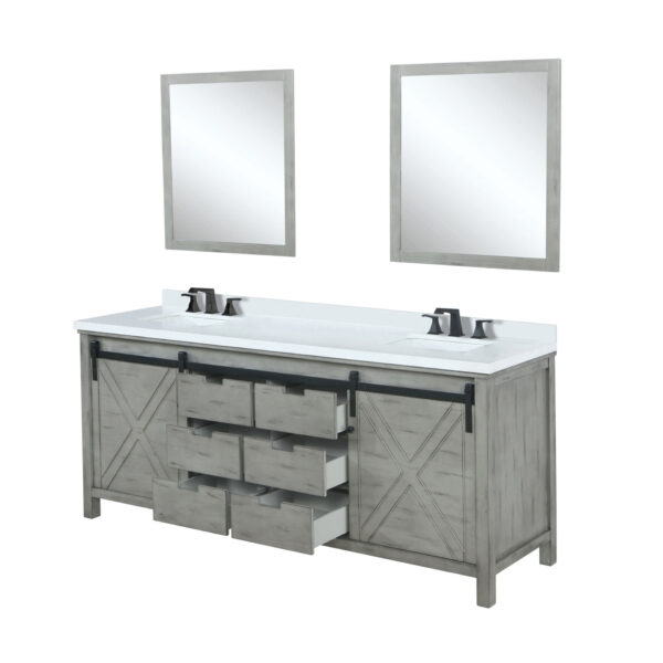 Marsyas 84W x 22D Ash Grey Double Bath Vanity, Cultured Marble Countertop, Faucet Set and 34Mirrors