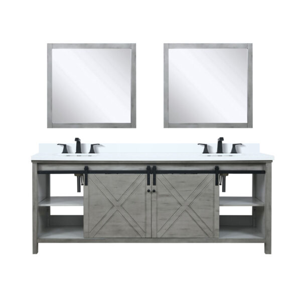 Marsyas 84W x 22D Ash Grey Double Bath Vanity, Cultured Marble Countertop, Faucet Set and 34Mirrors