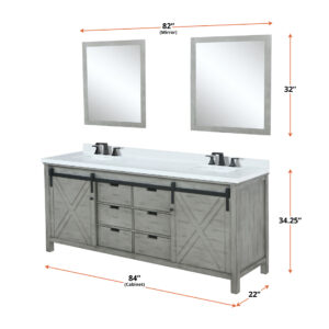 Marsyas 84W x 22D Ash Grey Double Bath Vanity and 34Mirrors