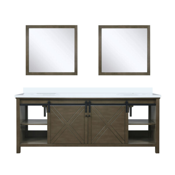 Marsyas 84W x 22D Rustic Brown Double Bath Vanity, Cultured Marble Countertop and 34Mirrors