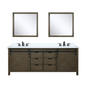 Marsyas 84W x 22D Rustic Brown Double Bath Vanity, Cultured Marble Countertop, Faucet Set and 34Mirrors