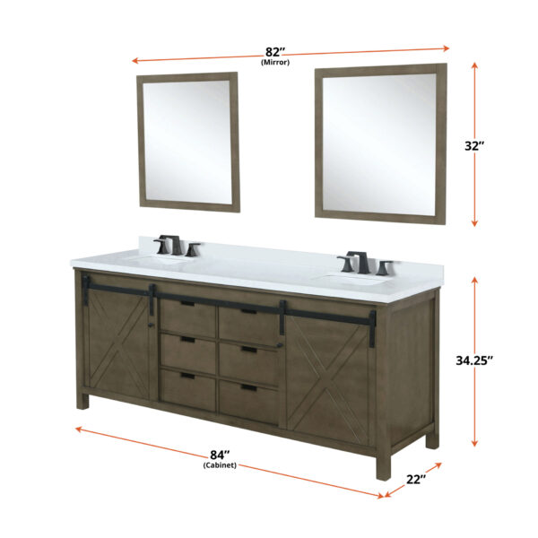 Marsyas 84W x 22D Rustic Brown Double Bath Vanity and 34Mirrors